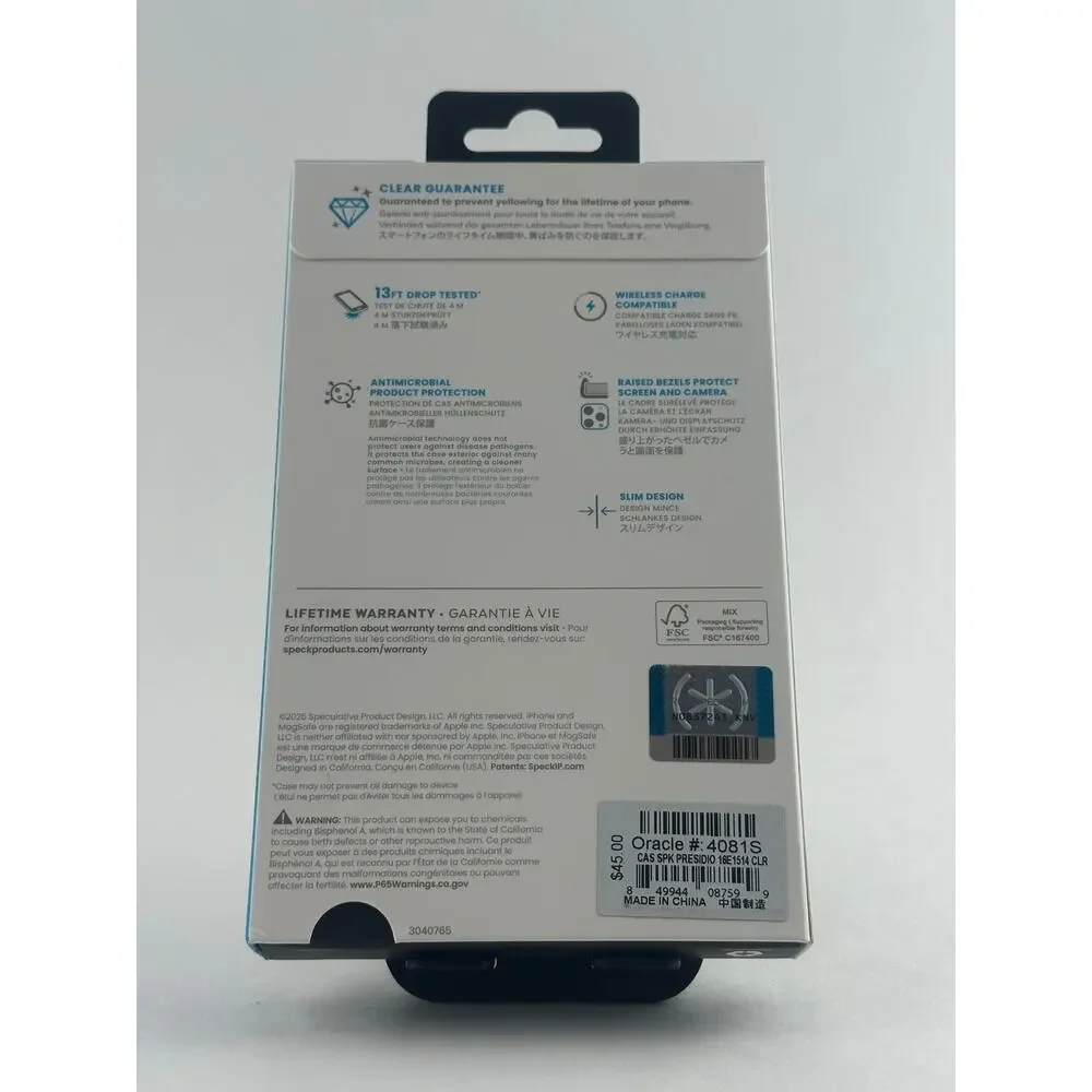 Speck Presidio Perfect-Clear iPhone 16e/15/14/13 Case NWT MSRP: $45.00